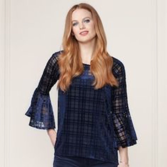 LC Lauren Conrad Tops - LC LAUREN CONRAD Navy Blue Flocked Velvet Top XL